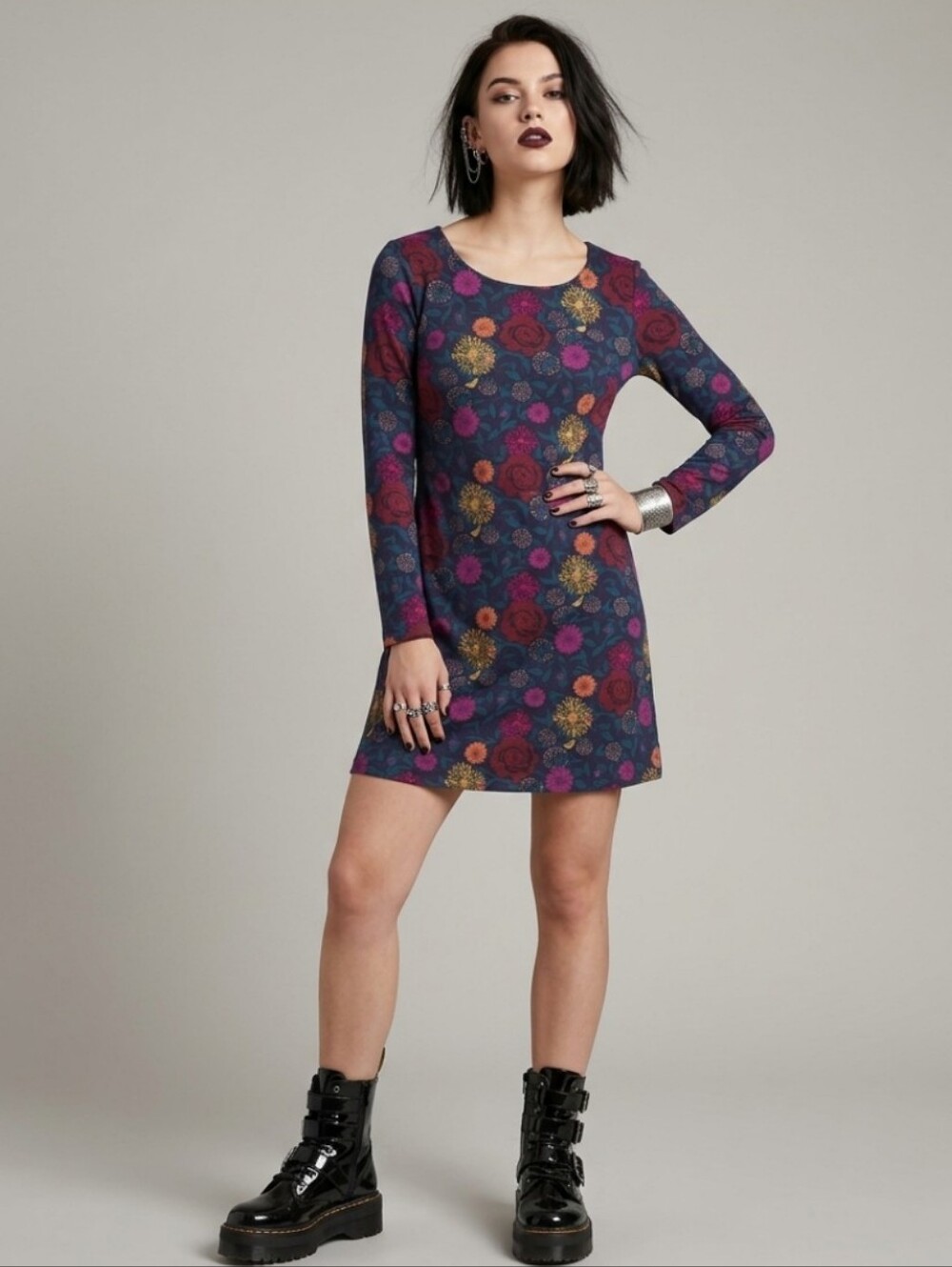 American Apparel Floral Print Long Sleeve A-line Mini Dress Size L